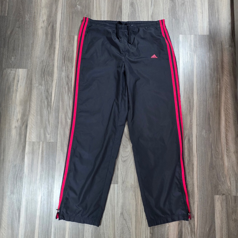 Adidas Black Pink Stripe Track Pants Mesh Lined‎ Ankle Zip Mens Medium 447065